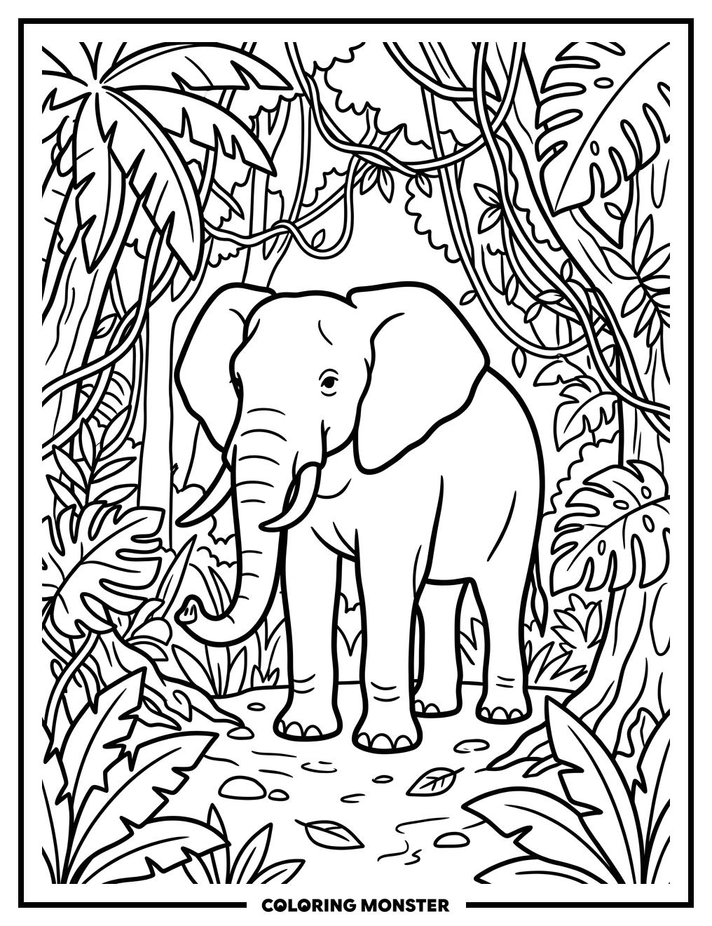 Majestic Elephant in Jungle Clearing Coloring Page