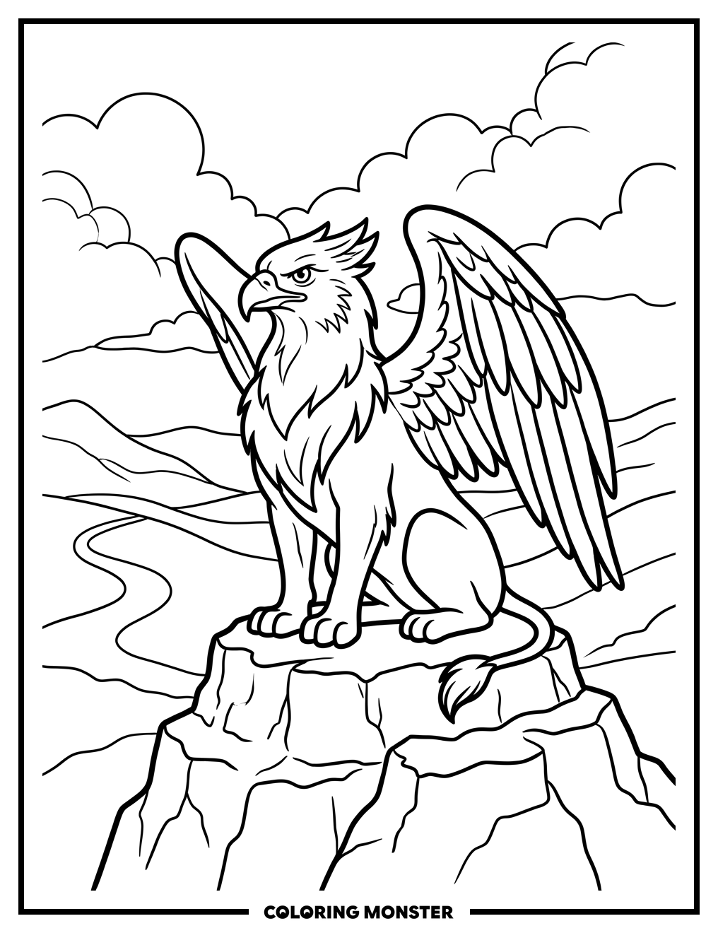 Majestic Griffin on Rocky Crag Coloring Page