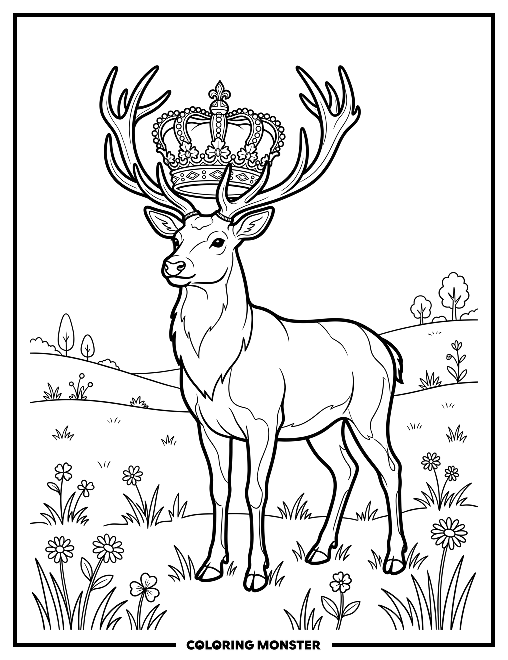 Majestic Hart Wearing a Crown Coloring Page