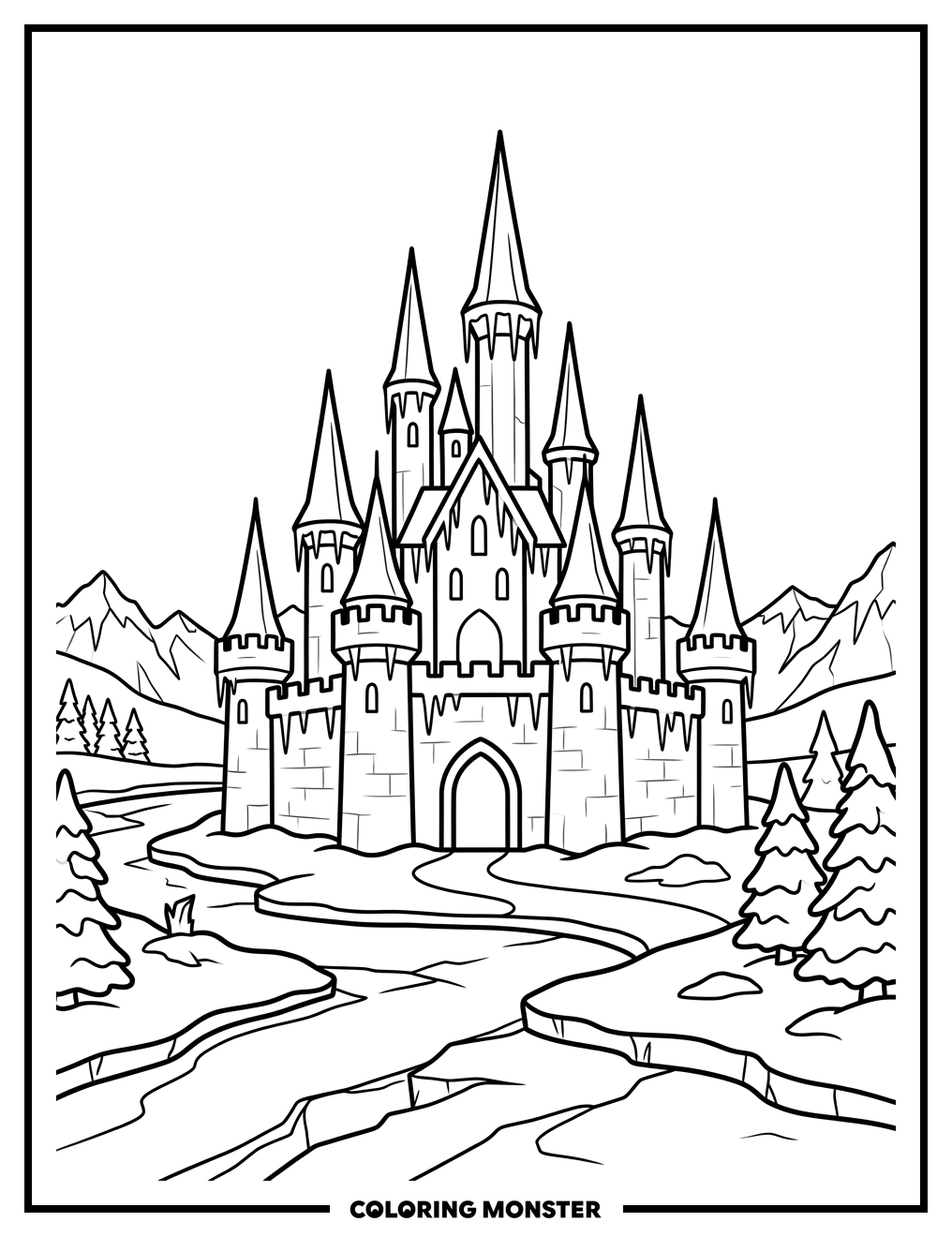 Majestic Ice Castle Coloring Page
