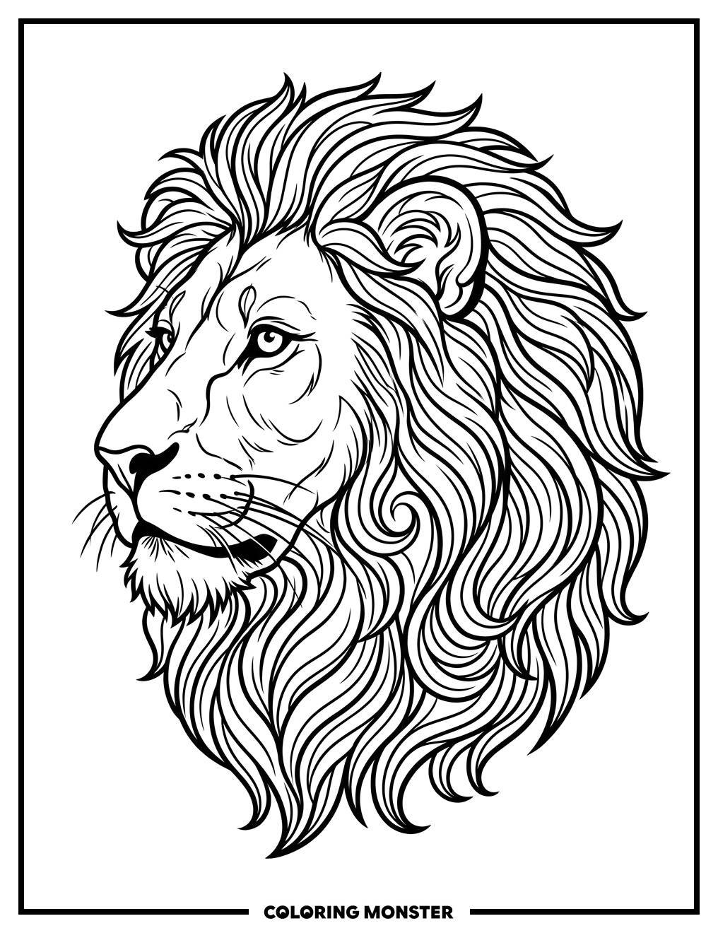 Majestic Lion Head With Flowing Mane Coloring Page