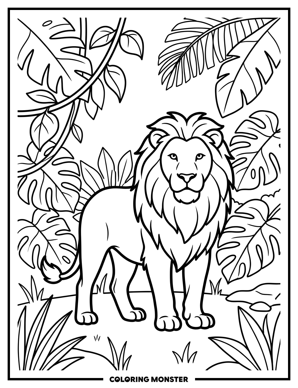 Majestic Lion in the Jungle Coloring Page