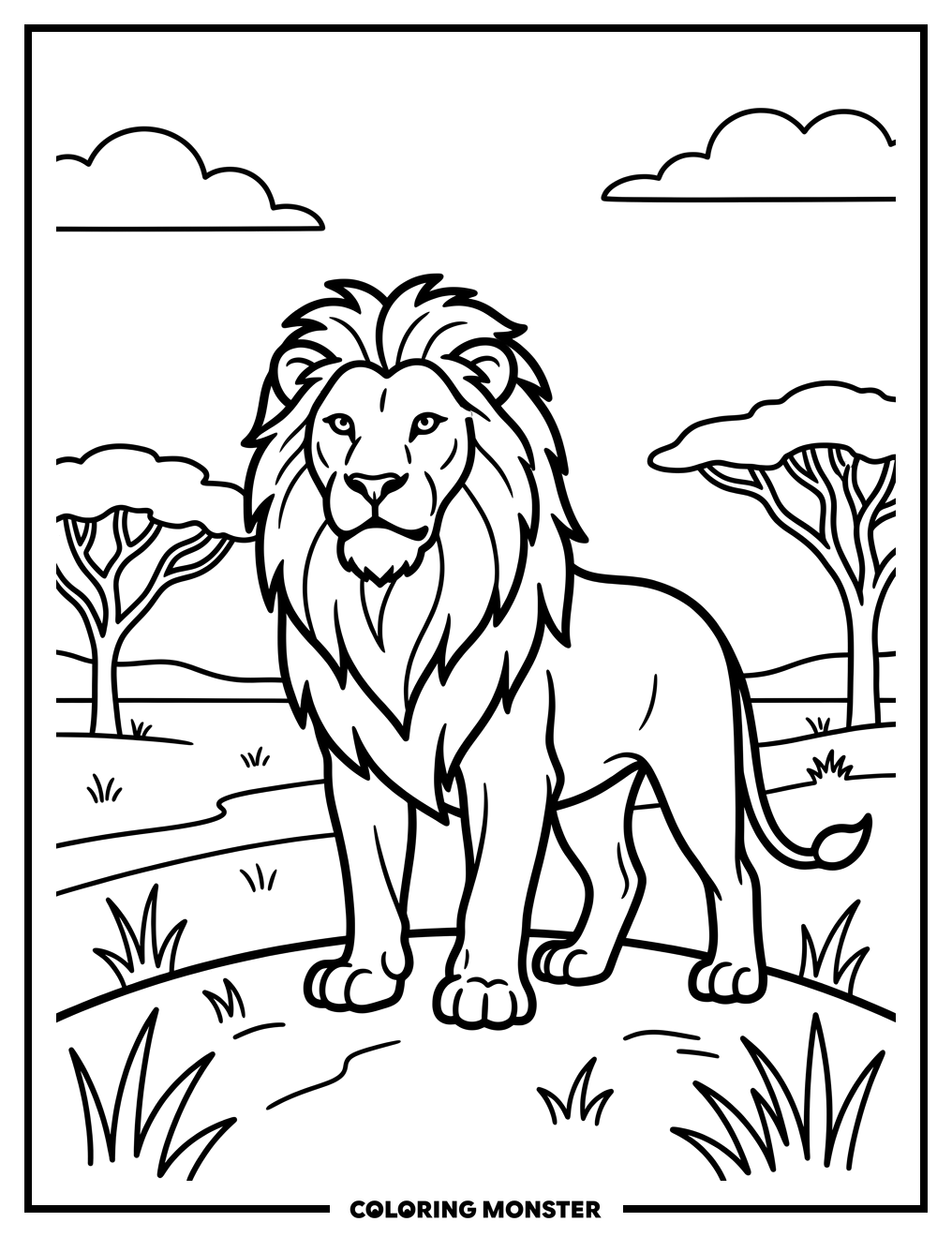 Majestic Lion on the Savanna Coloring Page