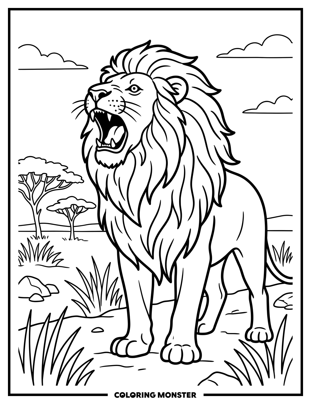 Majestic Lion Roaring Proudly Coloring Page