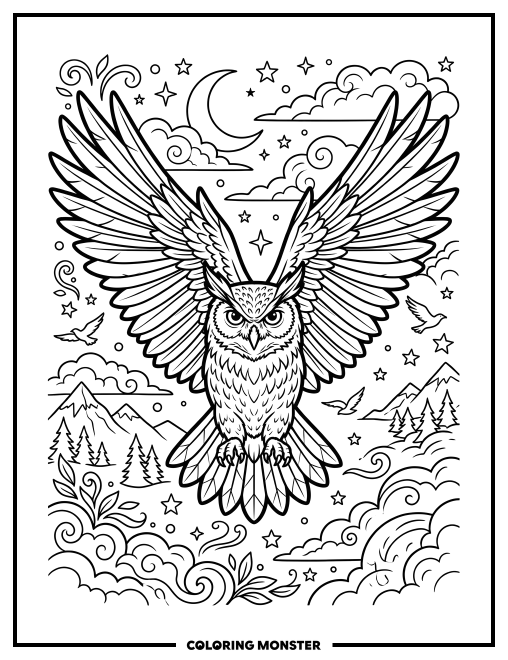 Majestic Owl In Flight Coloring Page