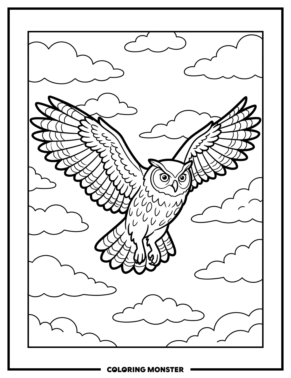 Majestic Owl in Flight Coloring Page