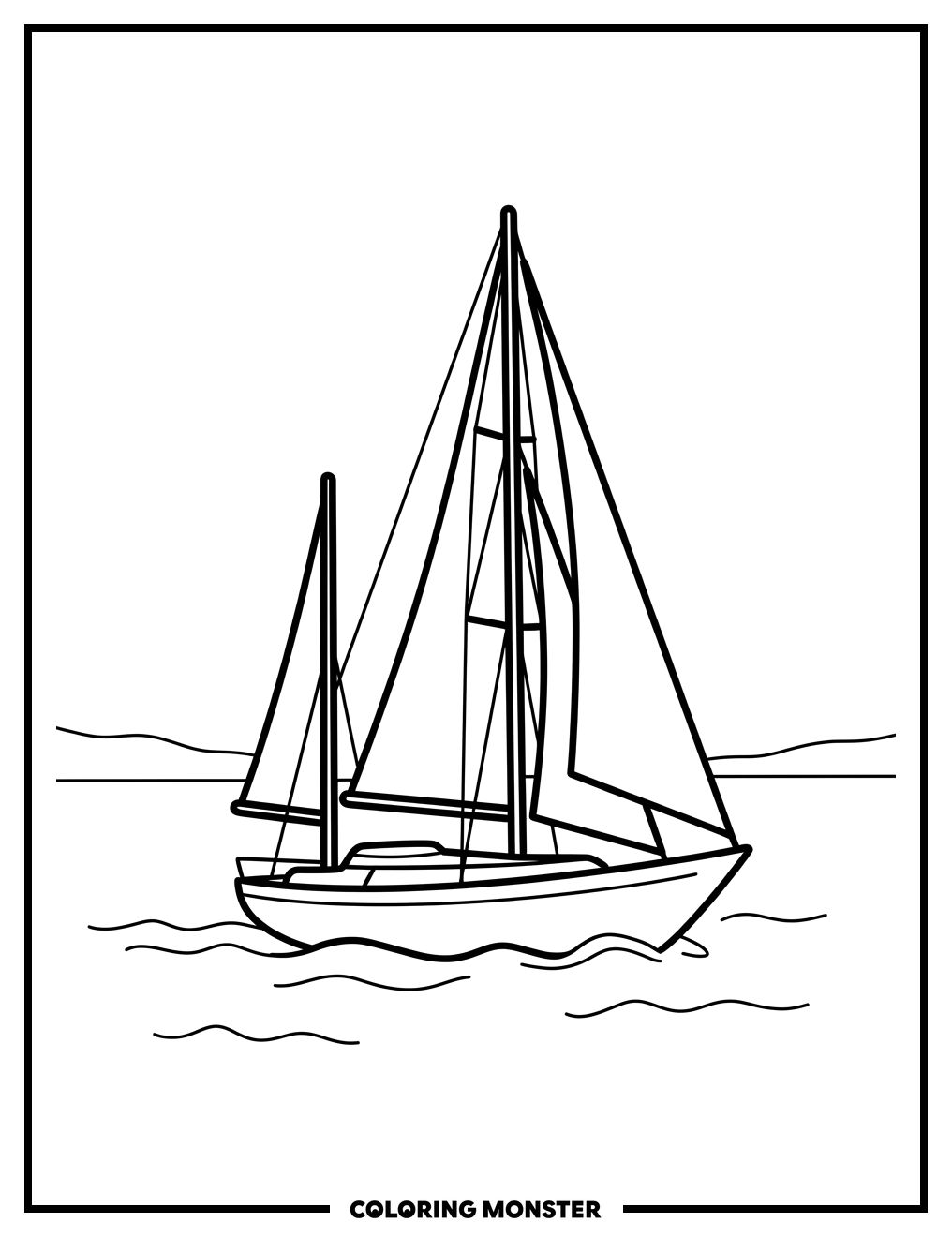 Majestic Sailboat on Calm Ocean Coloring Page