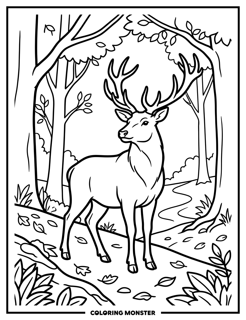 Majestic Stag in Forest Clearing Coloring Page
