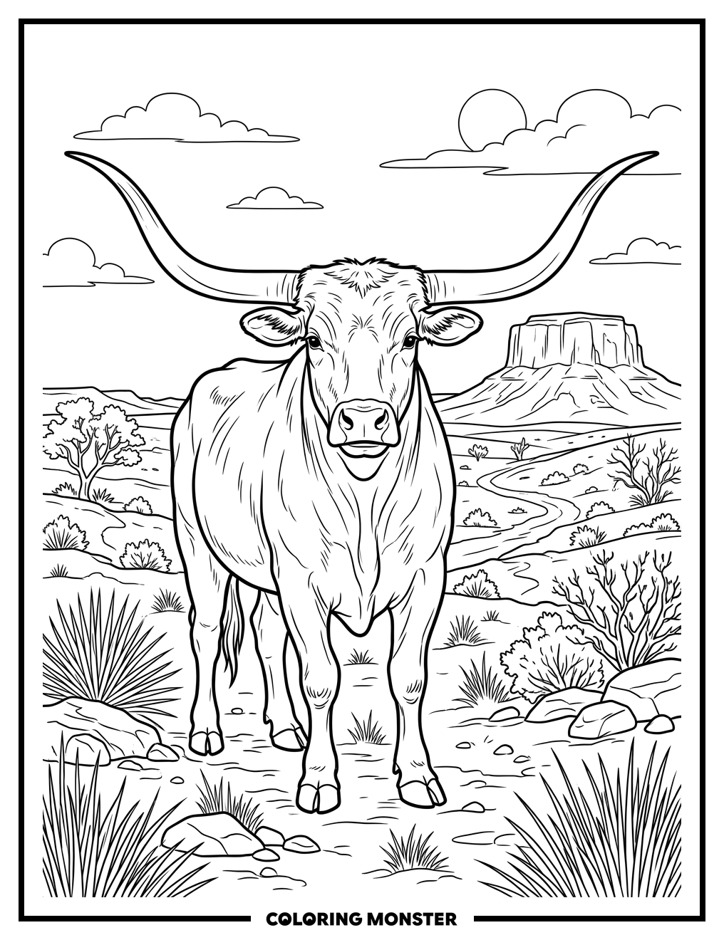 Majestic Texas Longhorn Bull Coloring Page