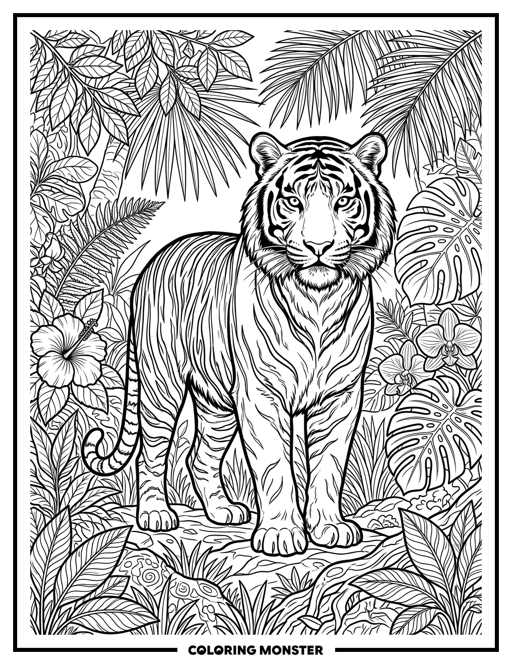 Majestic Tiger in Jungle Coloring Page