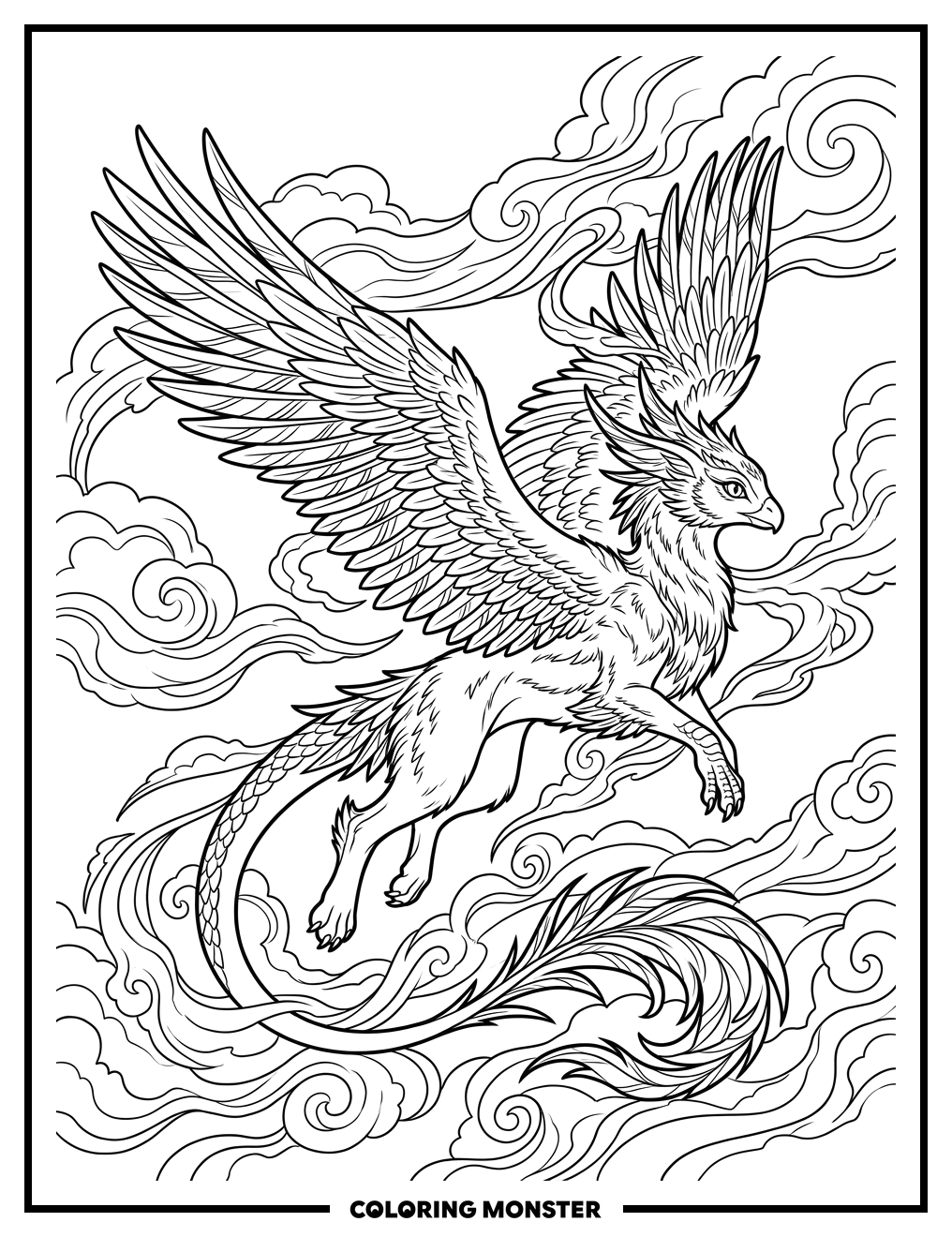 Majestic Winged Creature in Clouds Coloring Page