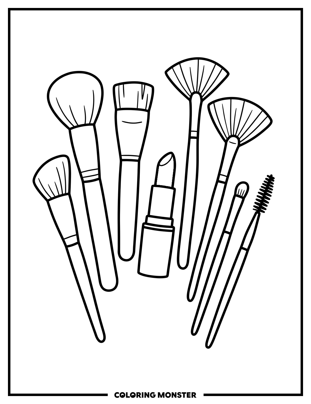Makeup Brushes and Lipstick Coloring Page