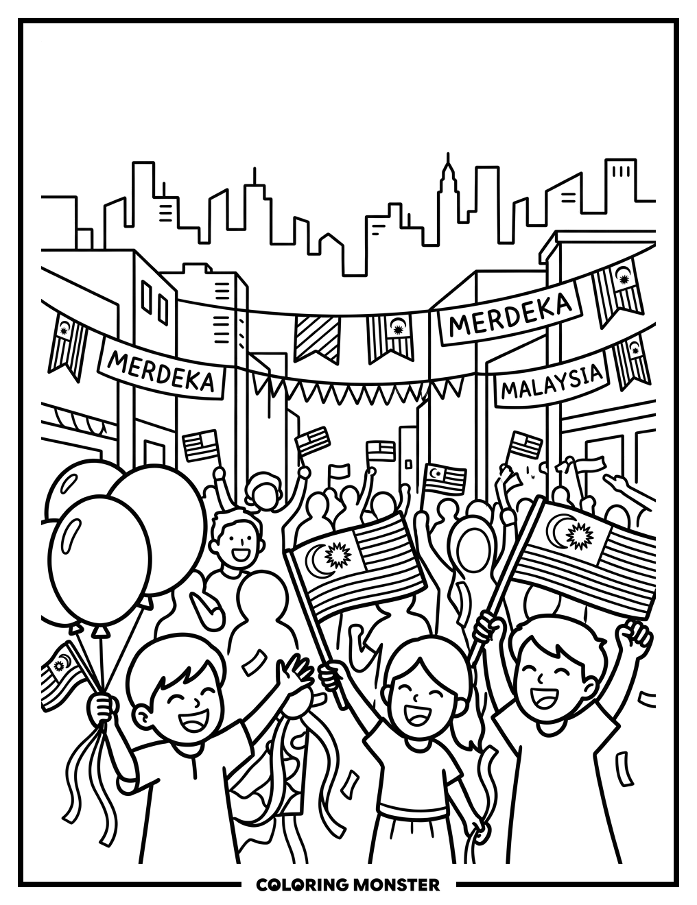 Malaysia National Day Celebration Coloring Page