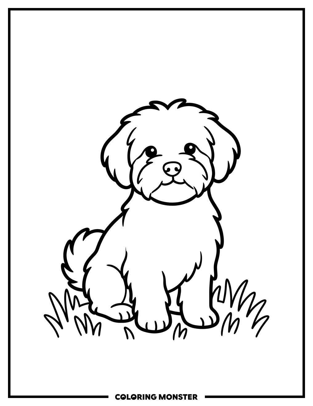 Maltese Dog on Green Grass Coloring Page