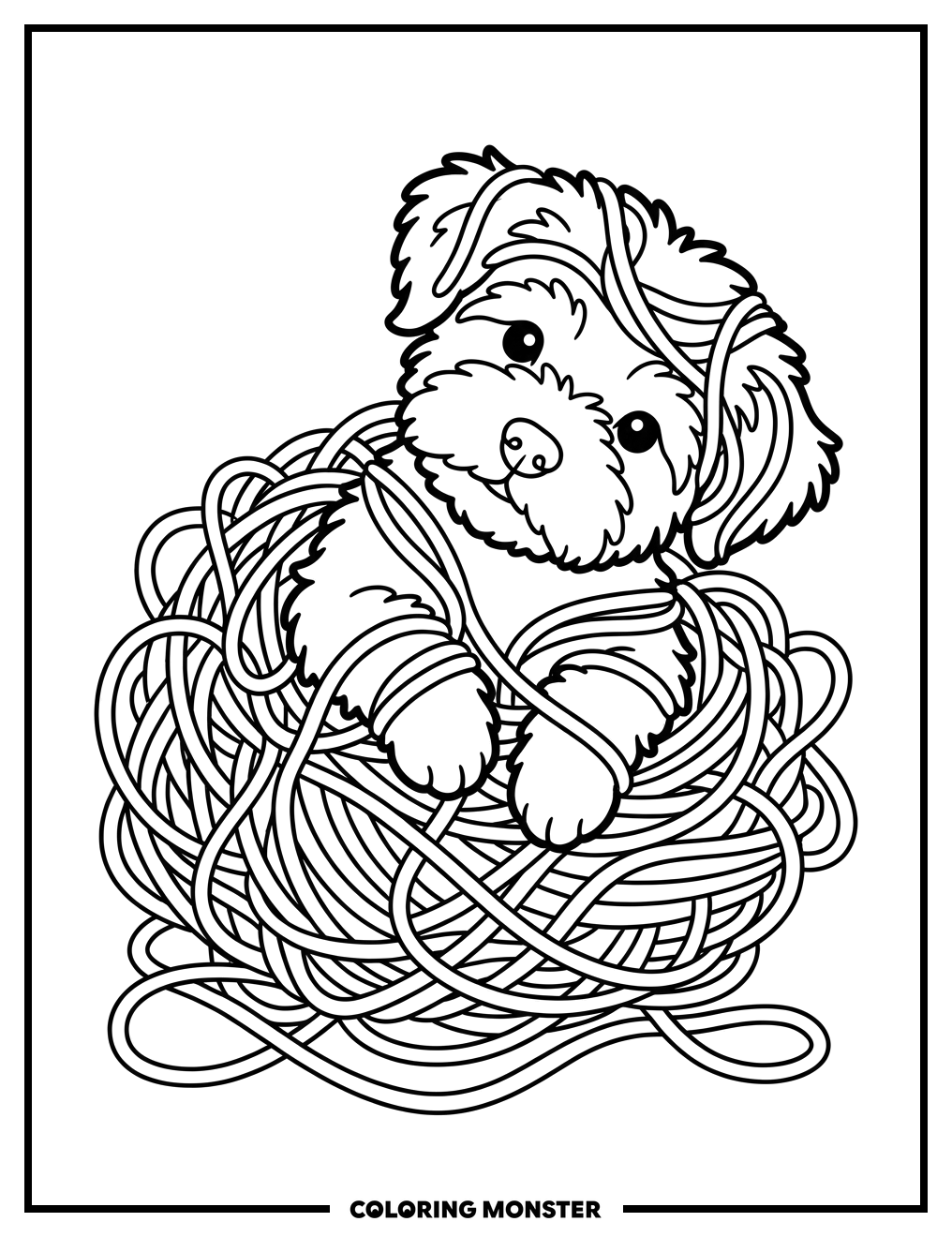Maltese Puppy Playing With Yarn Coloring Page
