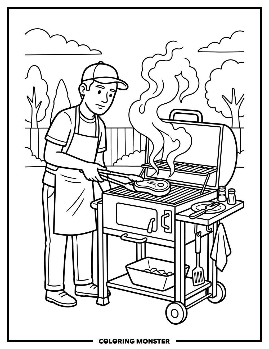 Man Grilling Steak Coloring Page