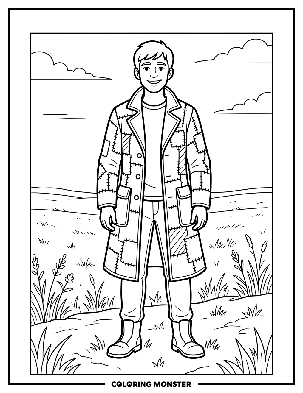 Man in Patchwork Coat Coloring Page