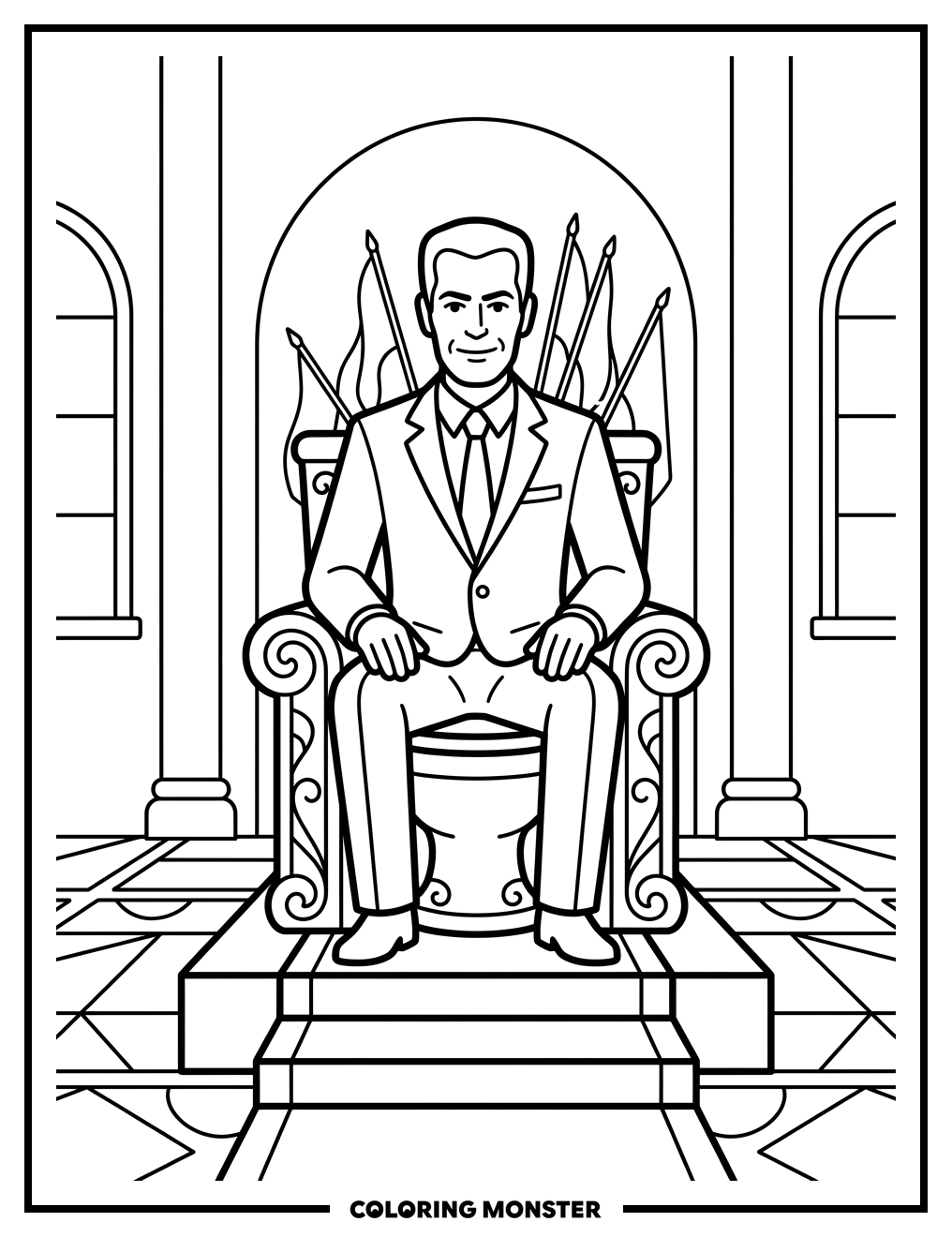 Man in Suit on Golden Toilet Coloring Page