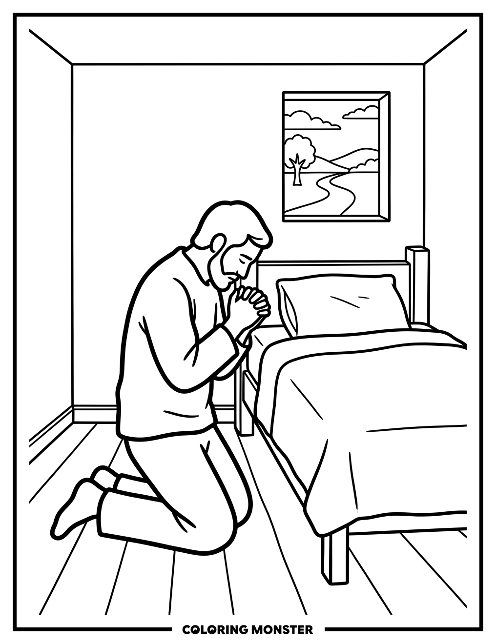 Man Kneeling in Prayer Coloring Page