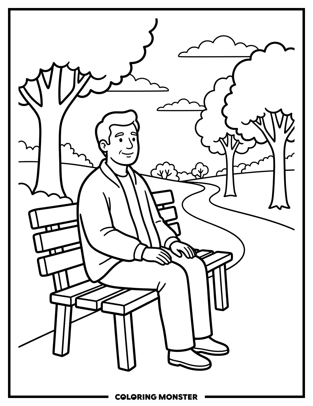 Man on Park Bench Coloring Page