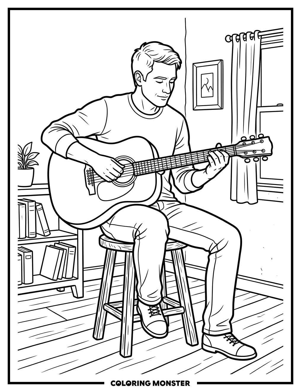 Man Playing Acoustic Guitar Coloring Page