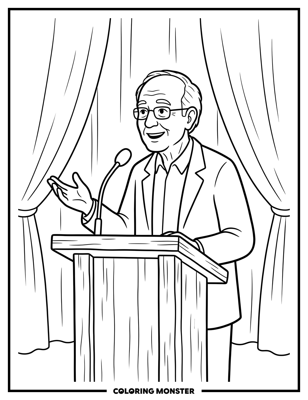 Man Speaking at Podium Coloring Page
