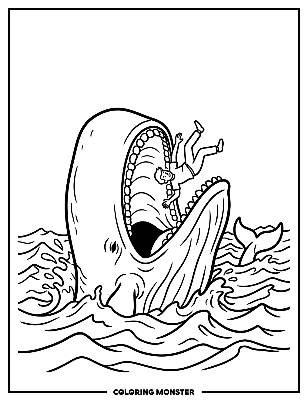 Man Swallowed by Giant Whale Coloring Page