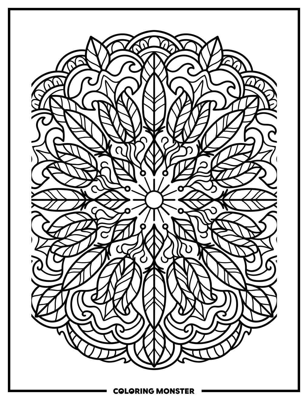 Mandala of Nature's Symbols Coloring Page