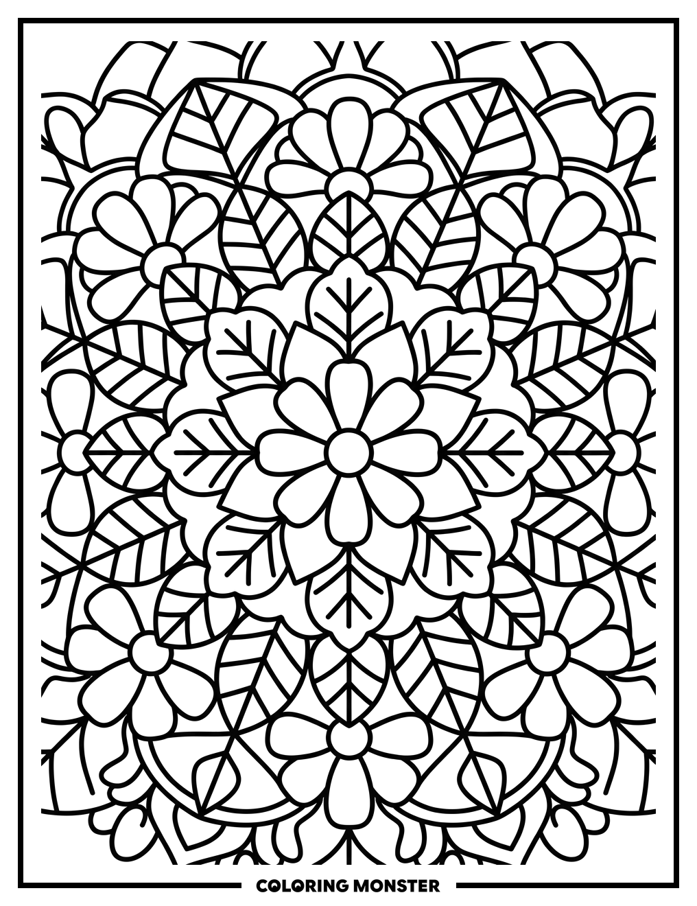 Mandala With Floral And Leaf Motifs Coloring Page