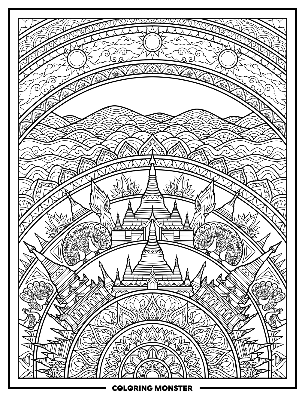 Mandalay Skyline Panorama Coloring Page