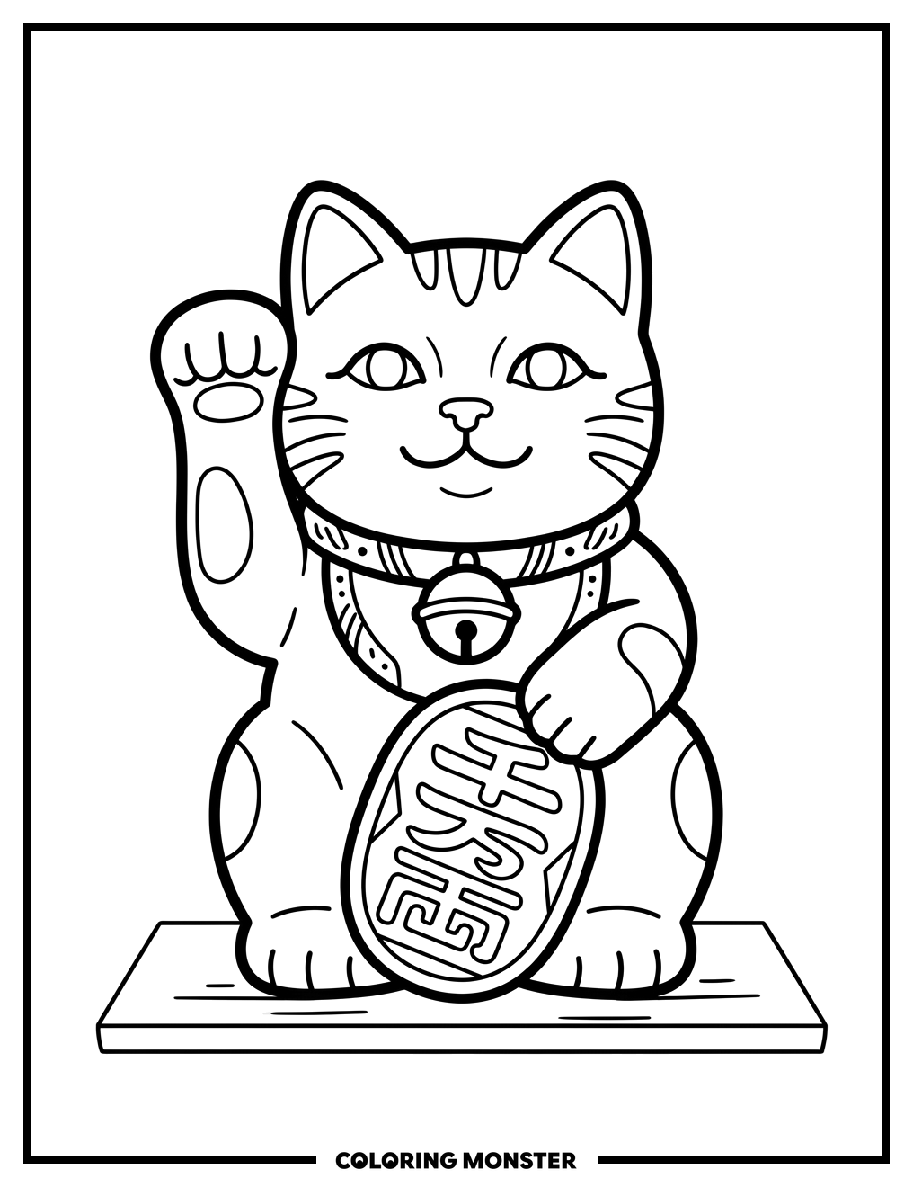 Maneki-neko Lucky Cat Beckons Coloring Page