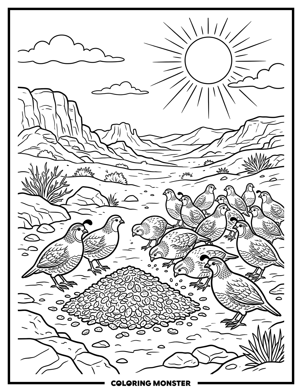 Manna and Quail in the Desert Coloring Page