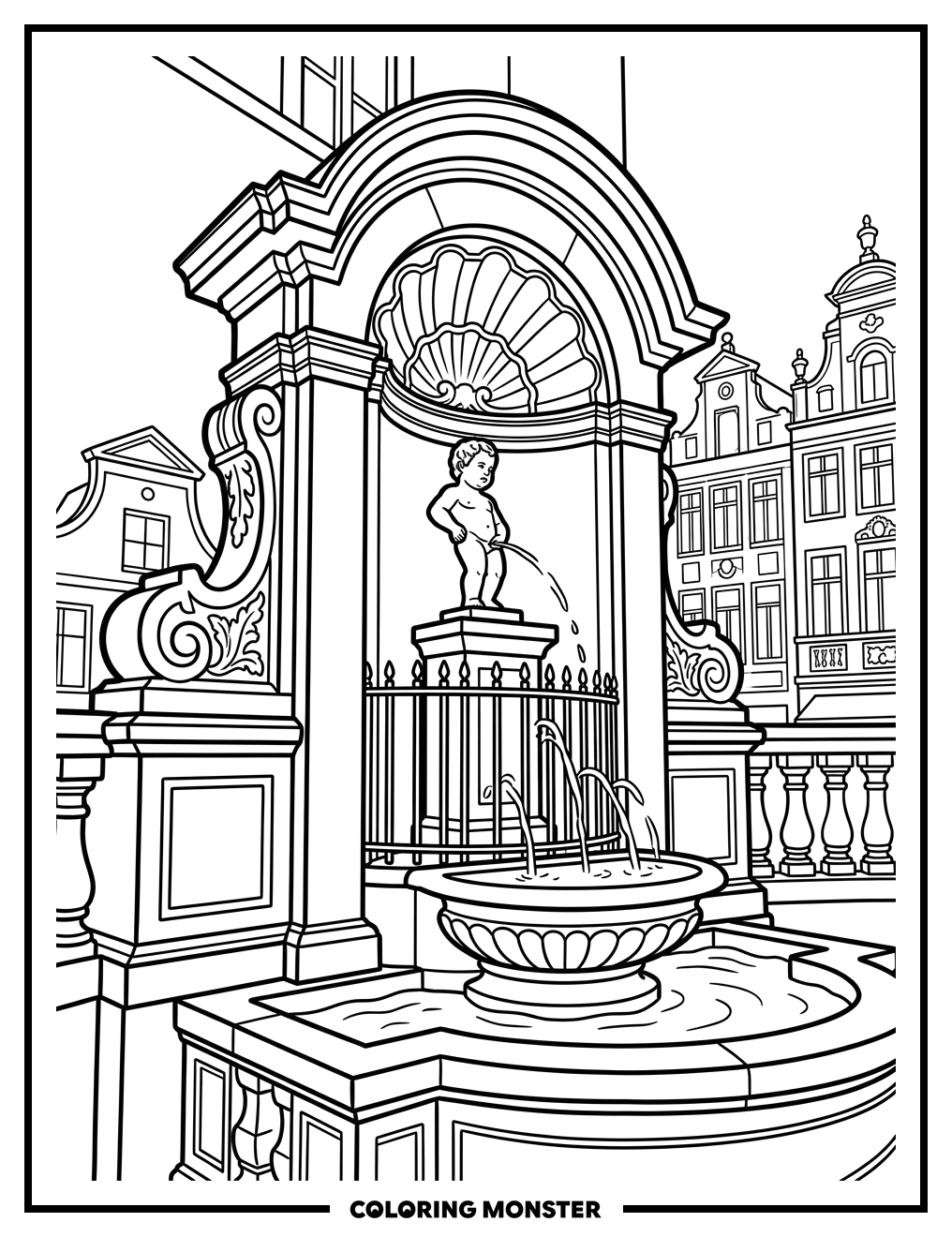 Manneken Pis Fountain Coloring Page