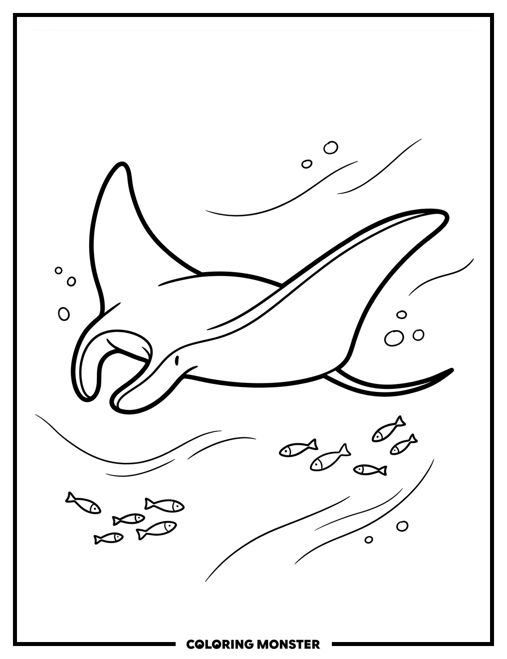 Manta Ray Swimming with Fish Coloring Page