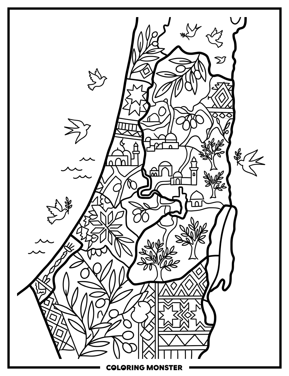 Map of Palestine Coloring Page