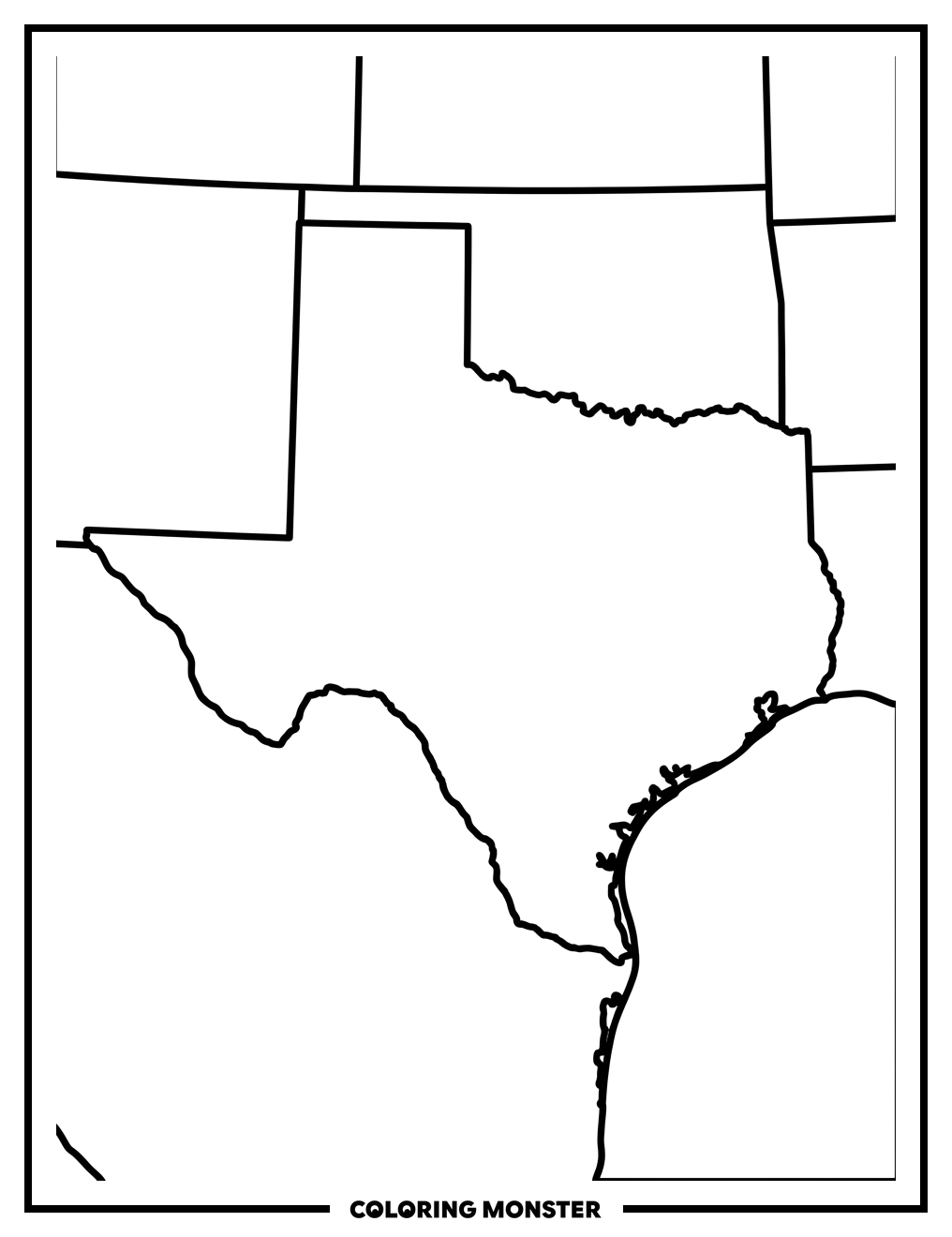 Map of Texas State Coloring Page