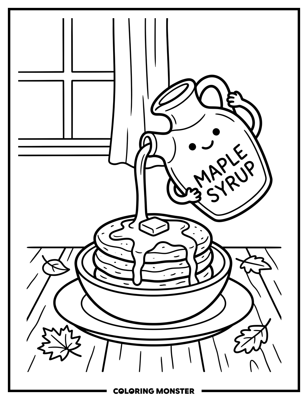 Maple Syrup Jug Pours Syrup On Pancakes Coloring Page