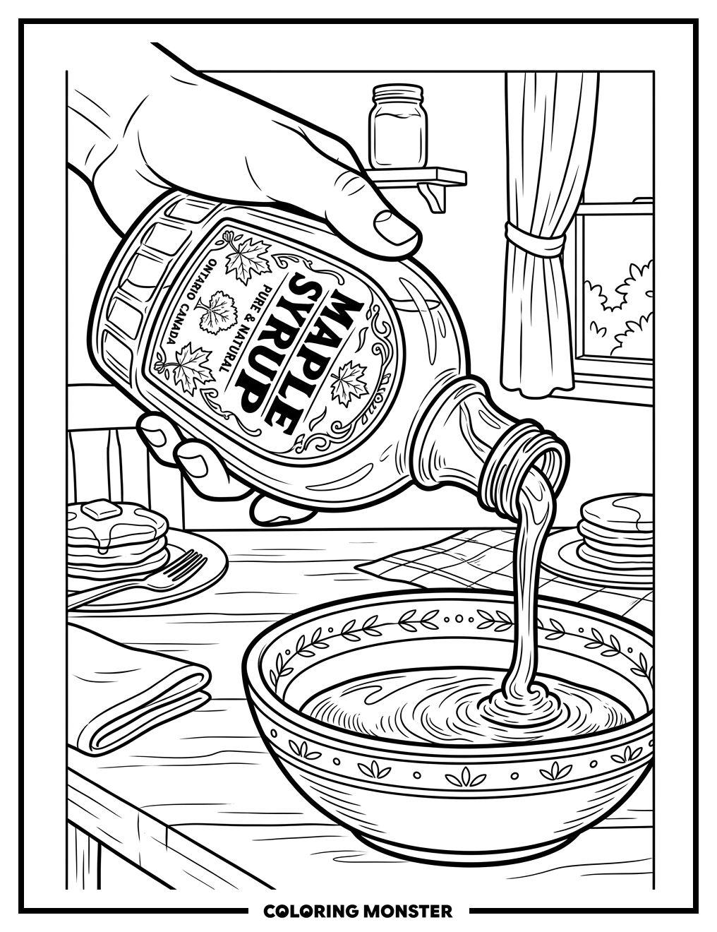 Maple Syrup Pouring Into Bowl Coloring Page
