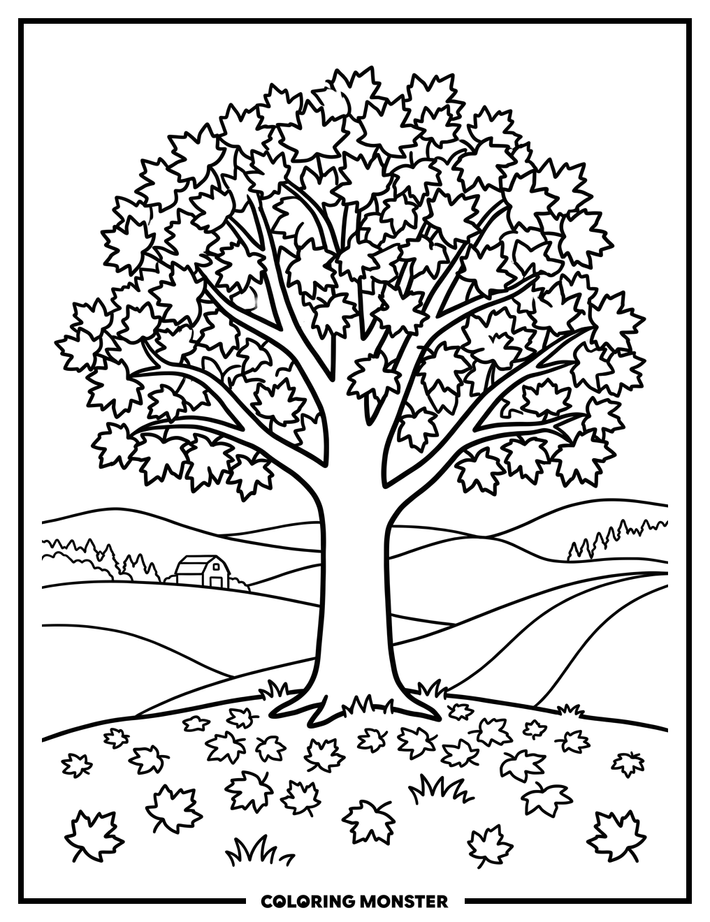 Maple Tree in Autumn Coloring Page