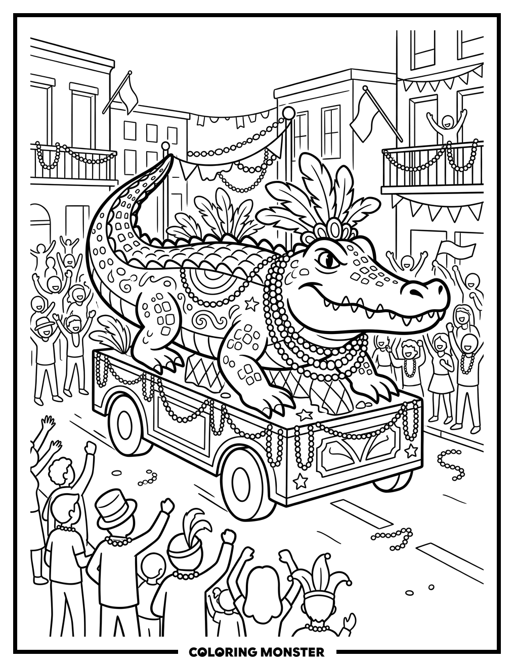 Mardi Gras Alligator Float Coloring Page
