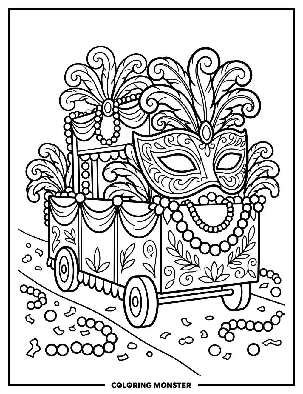Mardi Gras Float With Mask Coloring Page