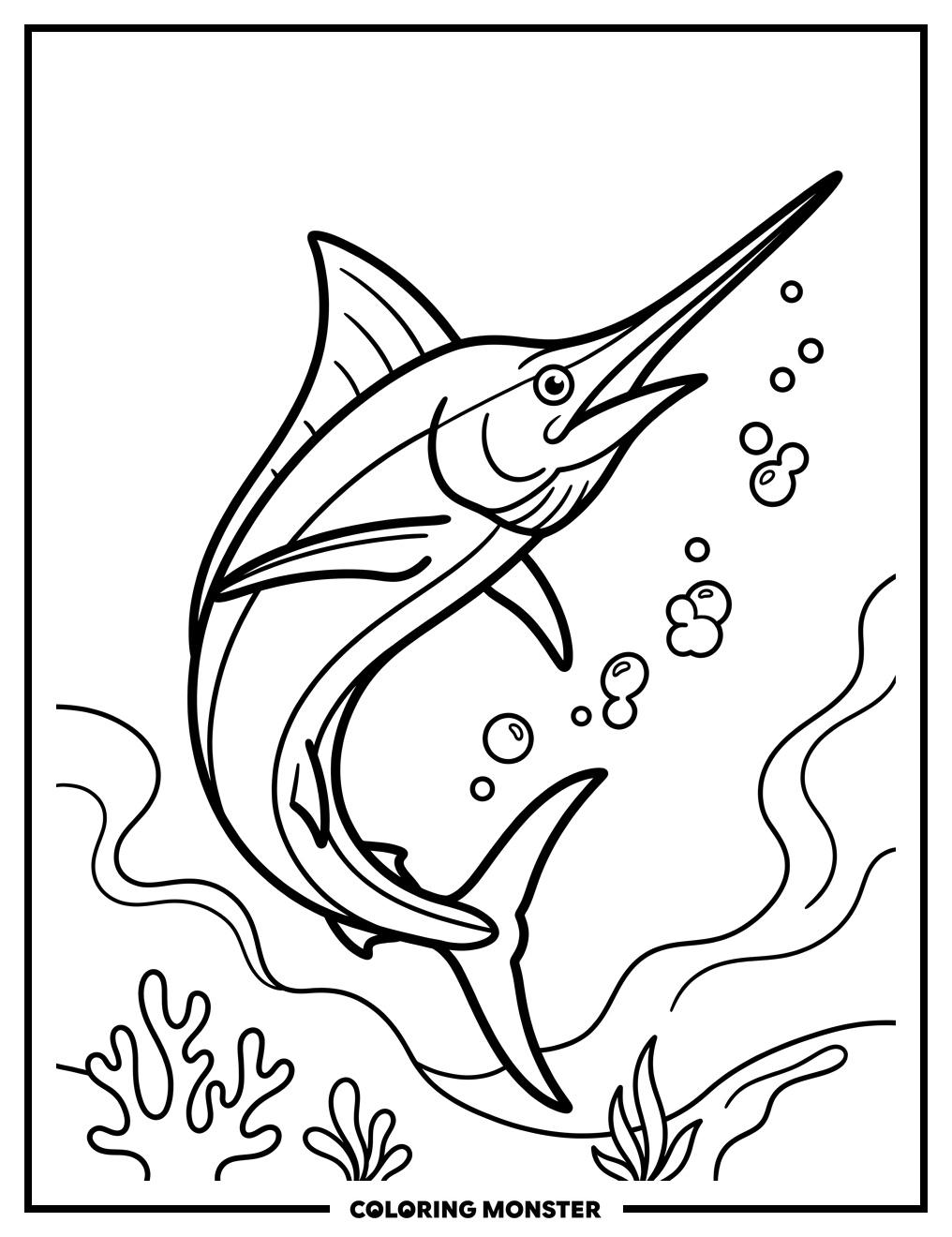 Marlin Swimming Gracefully Coloring Page