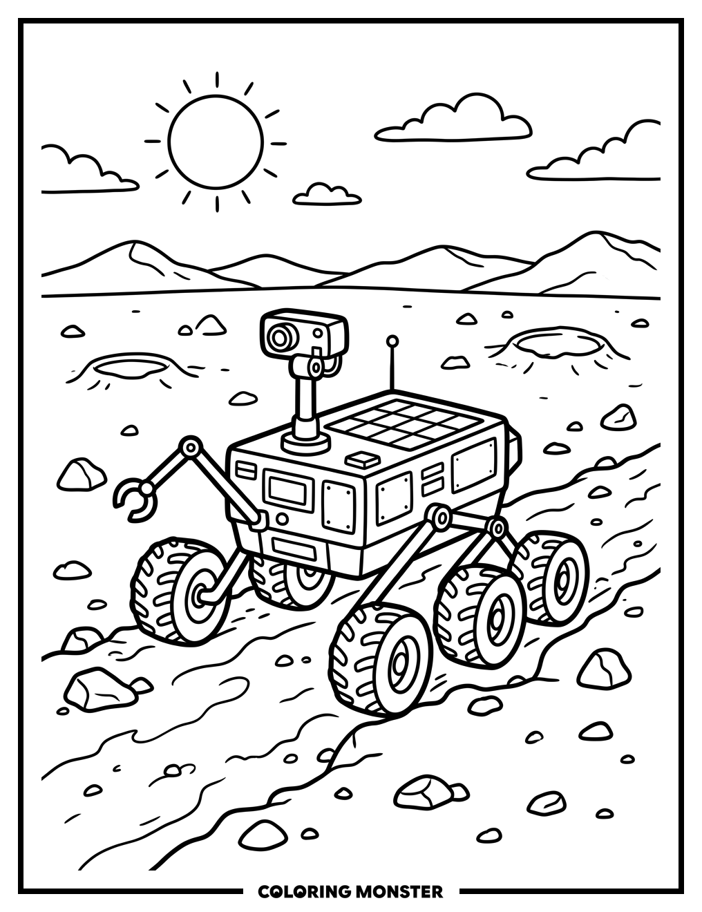 Mars Rover Exploring the Red Planet Coloring Page