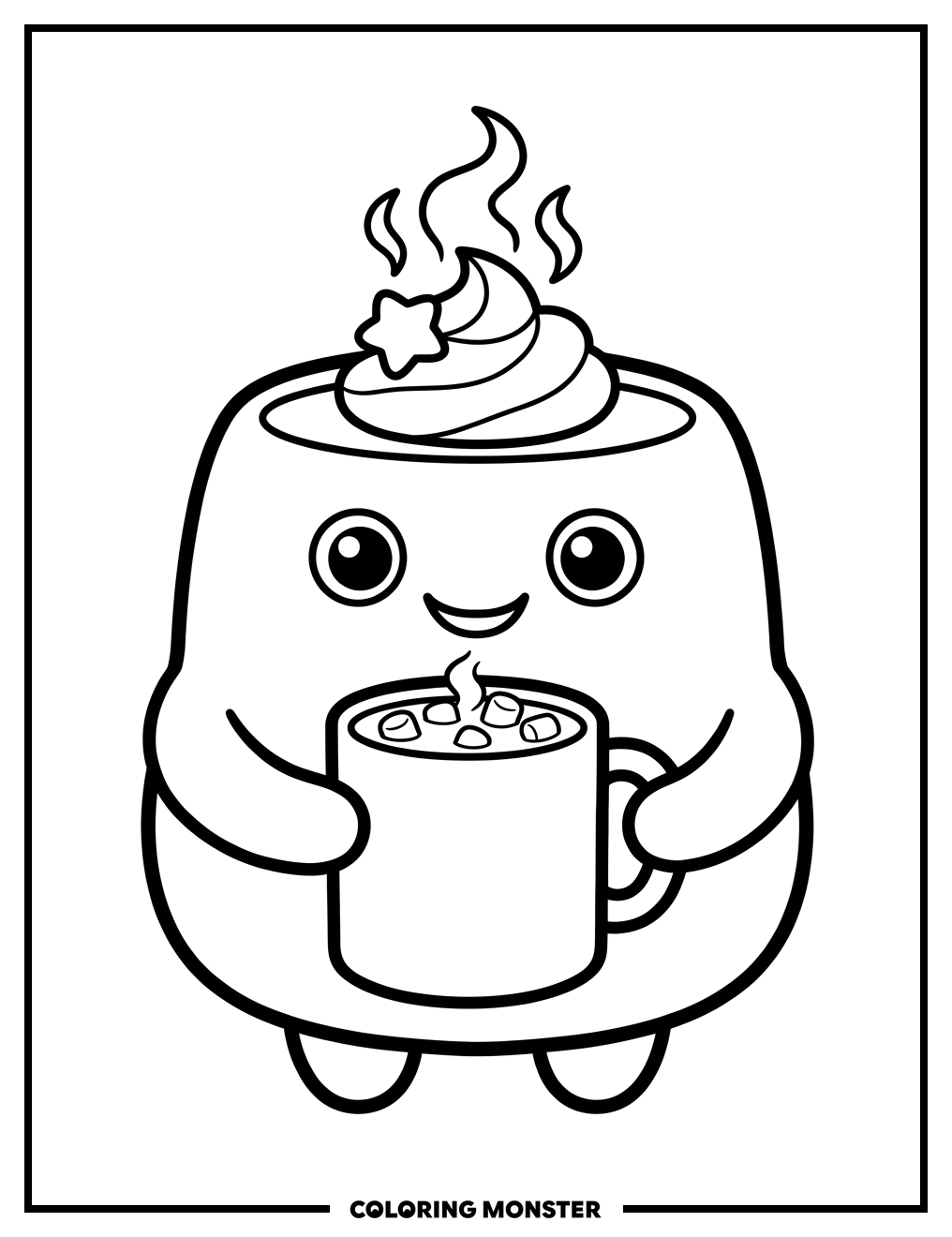 Marshmallow Holding Hot Chocolate Coloring Page