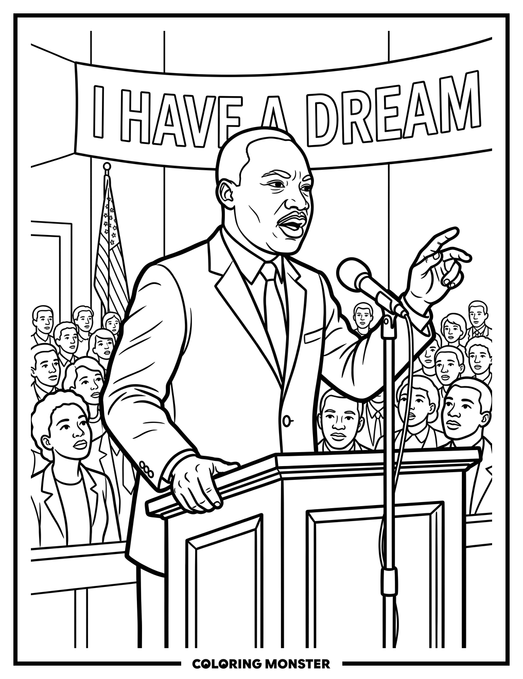 Martin Luther King Jr. Addresses Crowd Coloring Page