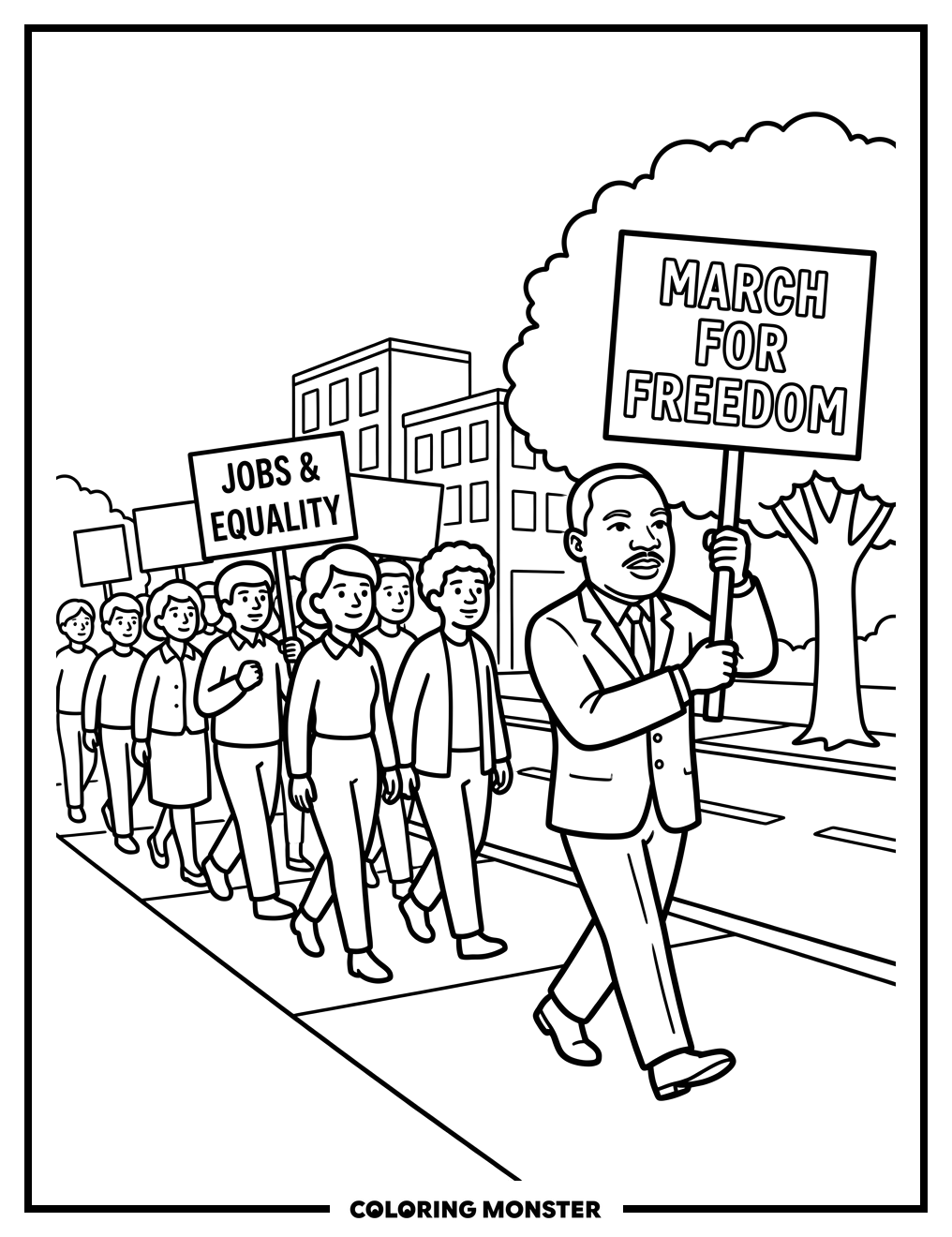 Martin Luther King Jr. Marching for Peace Coloring Page