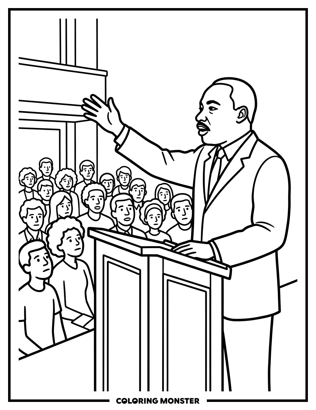 Martin Luther King Jr. Speaking at Podium Coloring Page