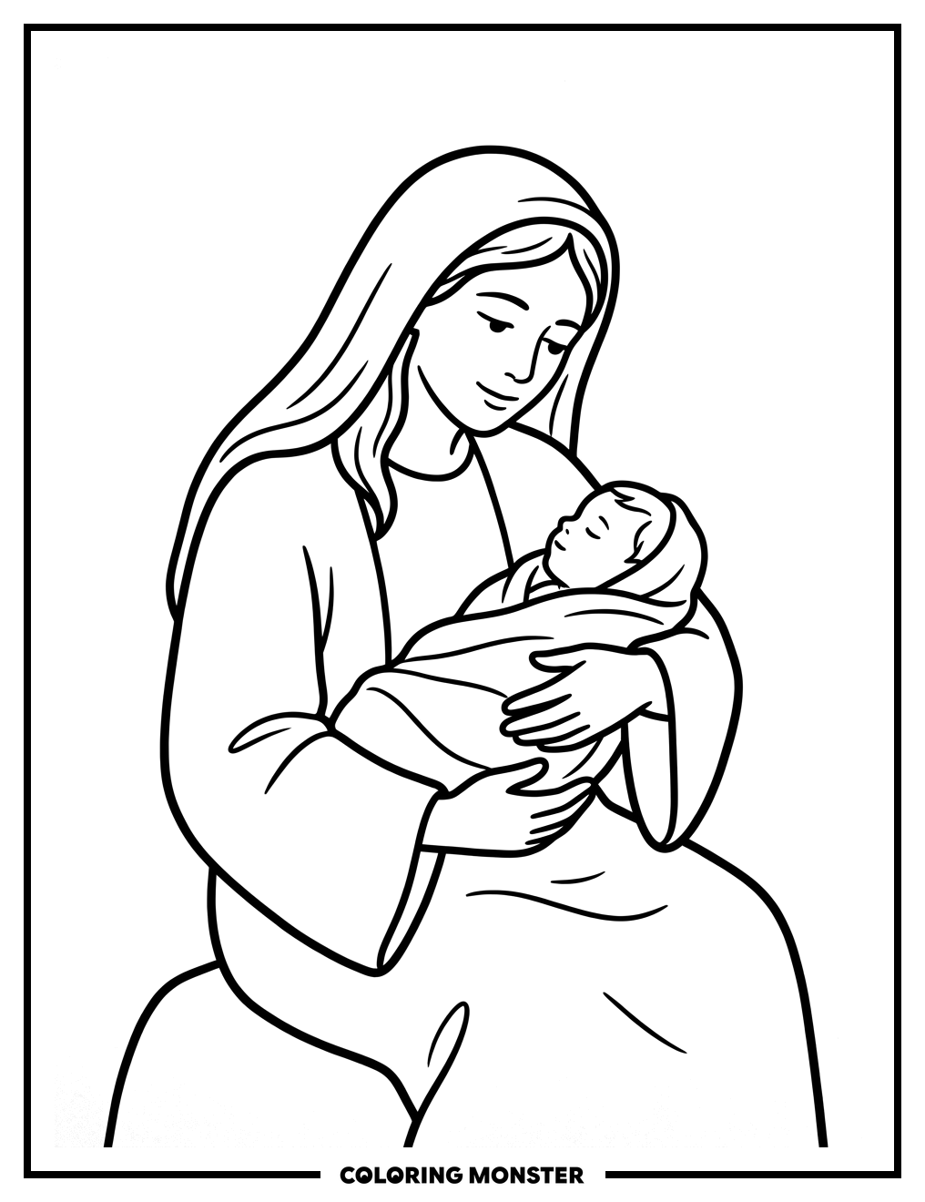 Mary and Baby Jesus Coloring Page
