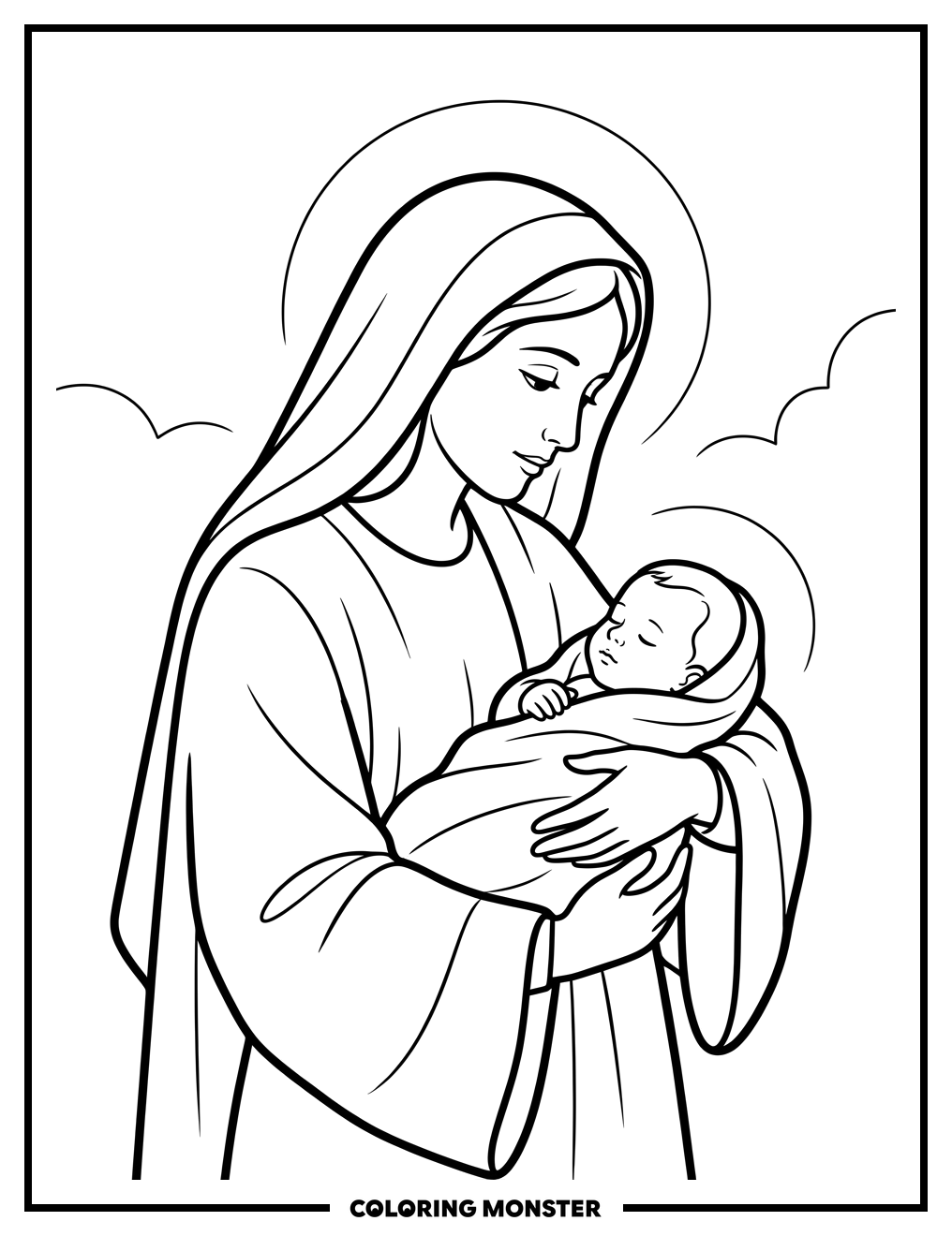Mary Holding Baby Jesus Coloring Page