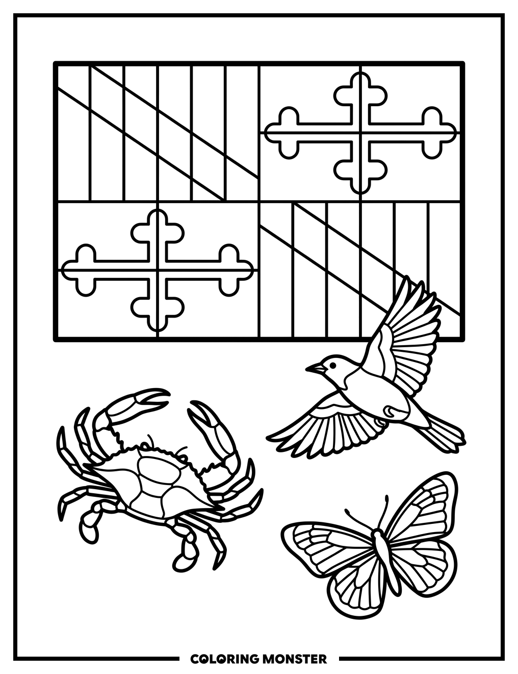 Maryland State Flag and Symbols Coloring Page